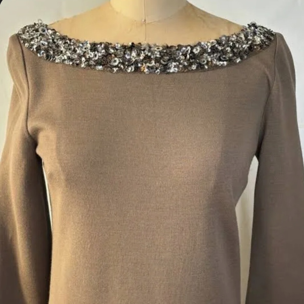St. John Couture Sequin Trimmed Stretch Wool Tunic Dress US 6 Luxury Vintage